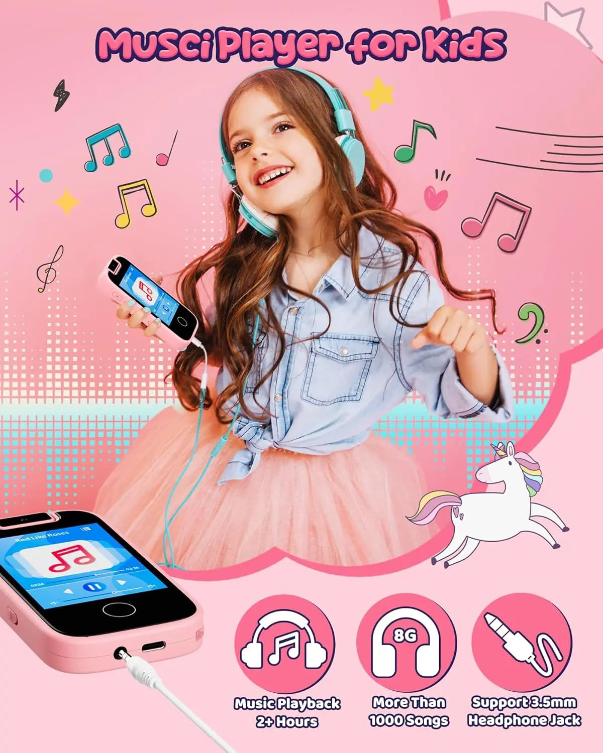 Kids Smart Phone for Girls, Toddler Phone with Dual Camera Puzzle Games Touchscreen, Learning Toy Christmas Birthday Gift