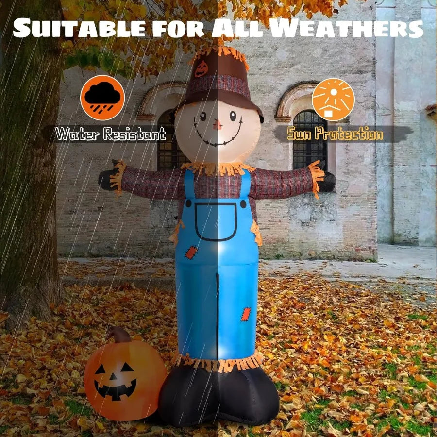8 FT Fall Inflatables Scarecrow Decorations with Pumpkin Inflatable Yard Decor Builtin LEDs for Halloween Thanksgiving Fall Aut