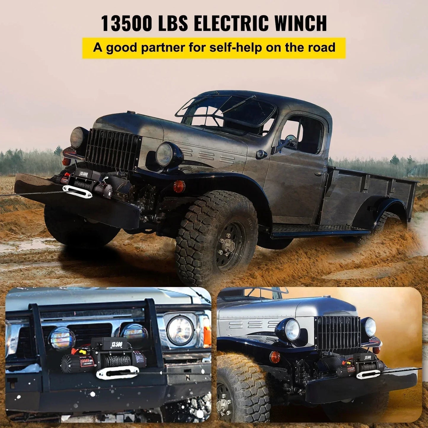 VEVOR 13500LBS Electric Truck Winch12v Electric Winch ATV Synthetic Rope with Remote Control for 4X4 Car Trailer ATV Truck