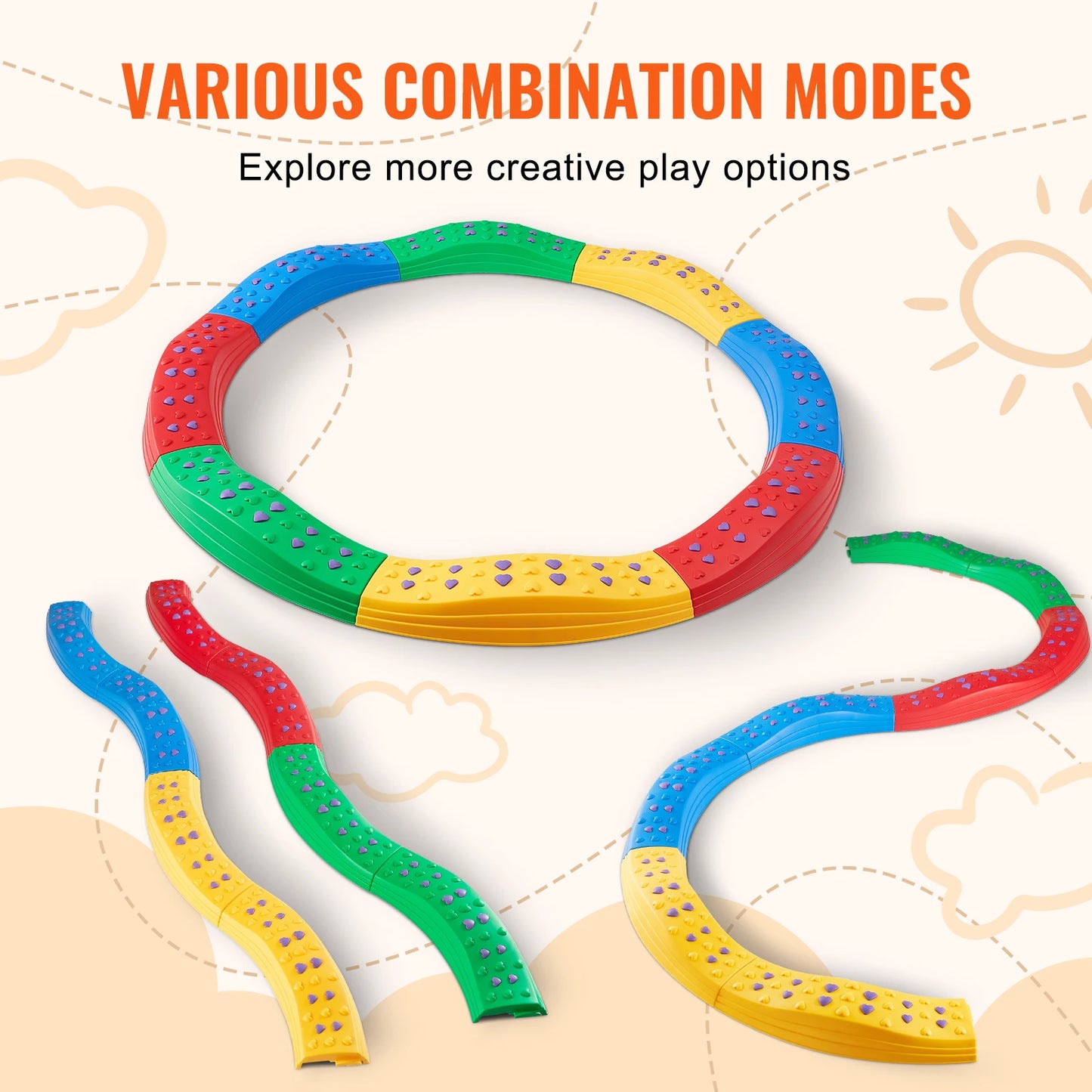 SucceBuy Kids Balance Beam Toddler Stepping Stones Boards Non-Slip Sensory Training Montessori Toys for 2-6 Children's Gift