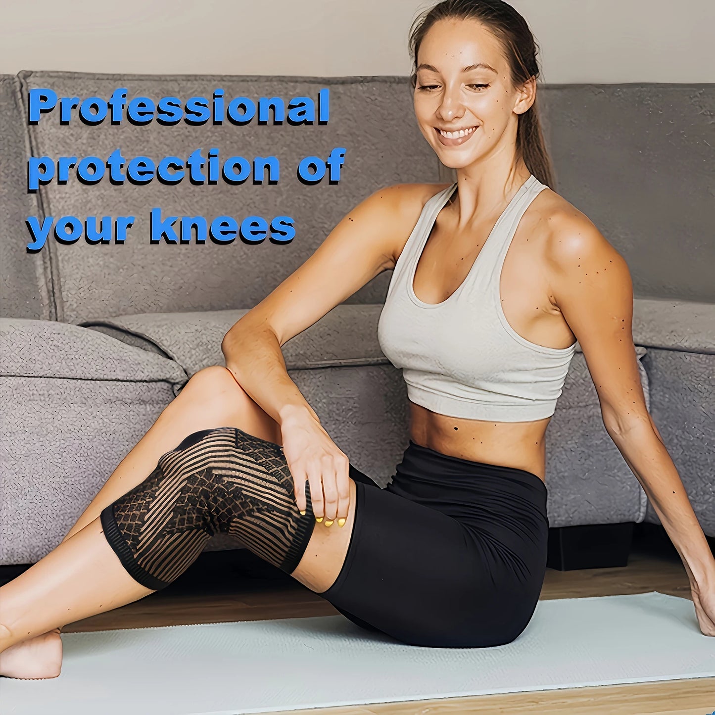 1 Pack Copper Ion Sports Knee Pads Spring Support Silicone Anti-Collision Knee Pads Breathable Non-Slip Outdoor Basketball Fitness Running Basketball Knee Pads
