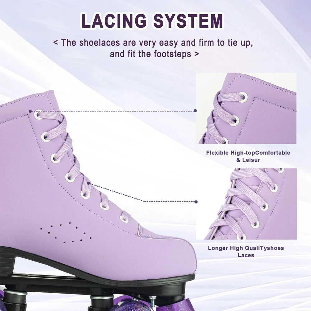 Quality Artificial Leather Roller Skates Shoes Purple Blue Roller Skates for Women with Light up Wheels Outdoor Sports Sneaker