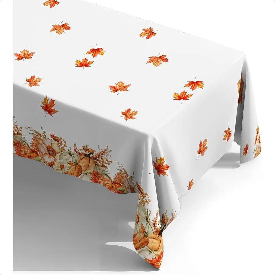 Fall Thanksgiving Tablecloth 4 Packs Plastic  Table Cloth 54x108 Rec Table Cover with Pumpkin Maple Leaf for Holiday Dinner Par