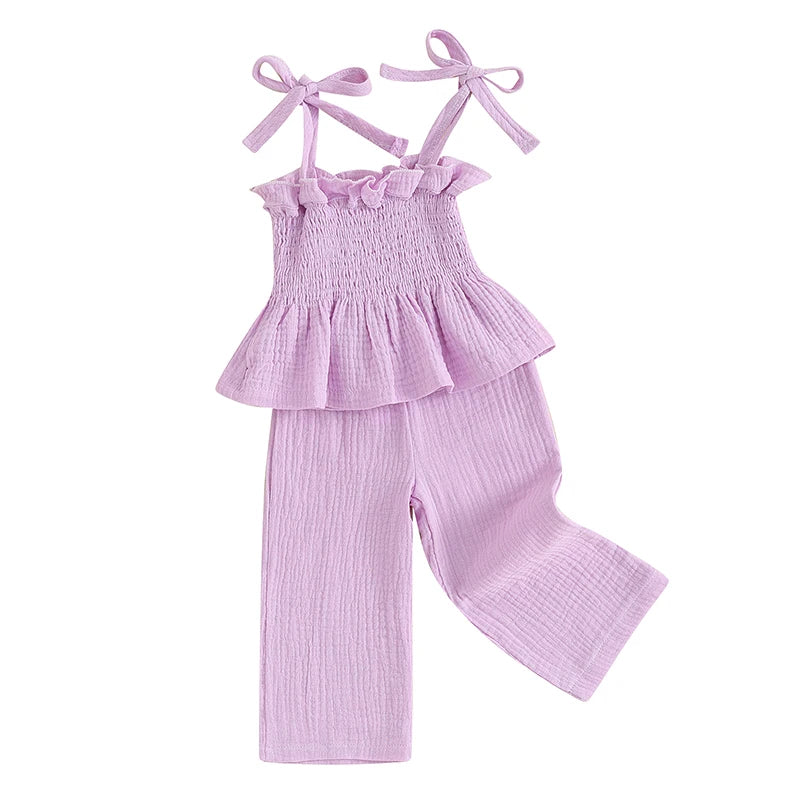 Toddler Girls 2Pcs Outfits Solid Color Sleeveless Camisole and Elastic Pants Set Baby Summer Clothes 6M-3Y