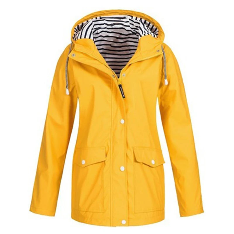 Waterproof Sunscreen Outdoor Sportswear Women'S Jacket Jacket Casual Hooded Long-Sleeved Loose Jacket Striped Plus Size Assault