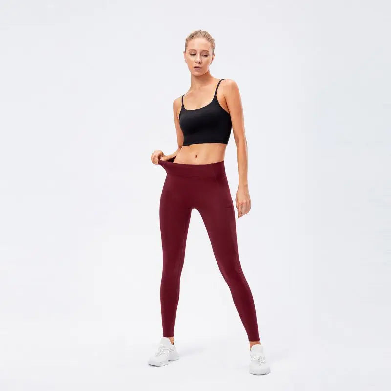 Women Autumn Winter High Waist Warm Sport Trousers Tight-Fitting Training Yoga Fitness Pants With Pocket