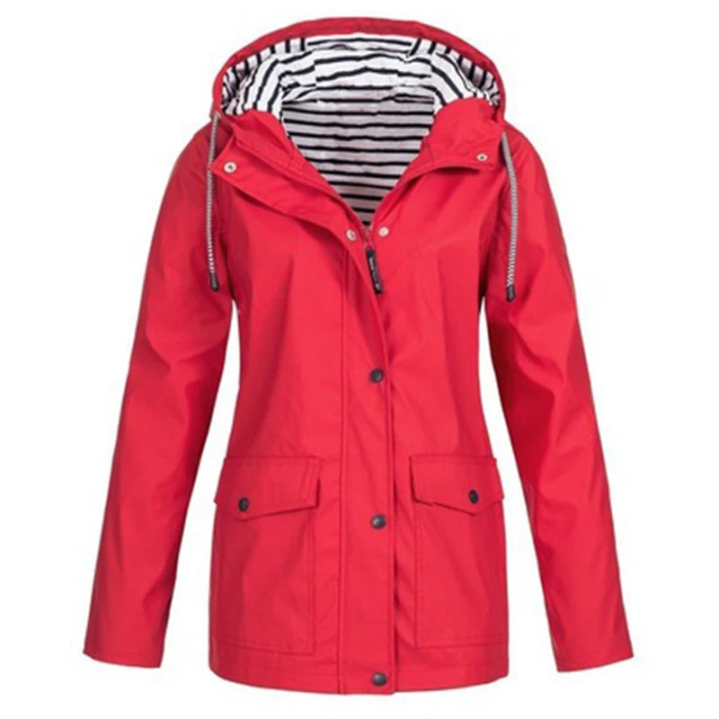 Waterproof Sunscreen Outdoor Sportswear Women'S Jacket Jacket Casual Hooded Long-Sleeved Loose Jacket Striped Plus Size Assault
