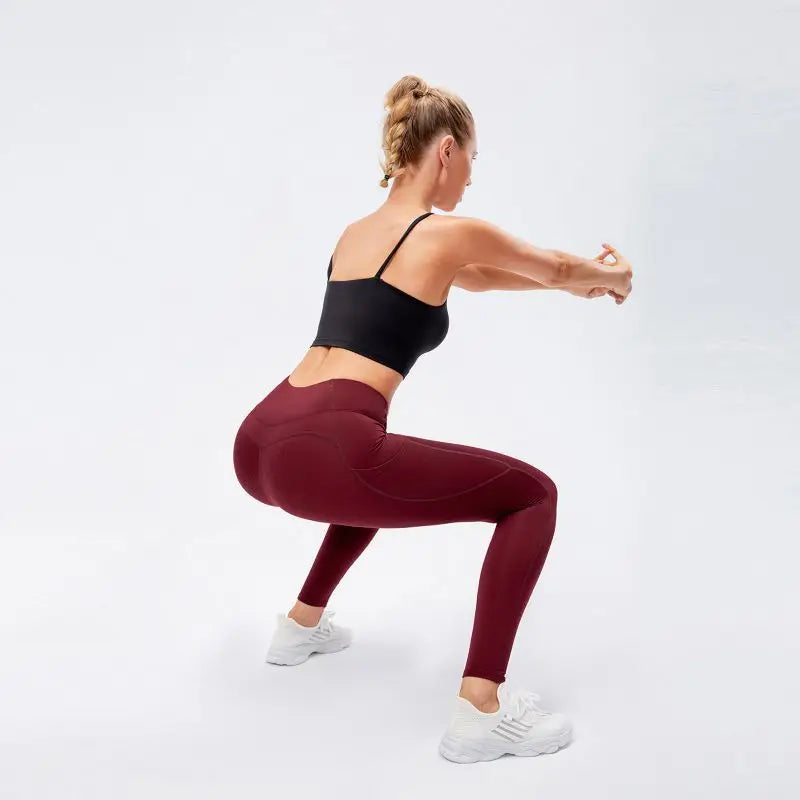 Women Autumn Winter High Waist Warm Sport Trousers Tight-Fitting Training Yoga Fitness Pants With Pocket
