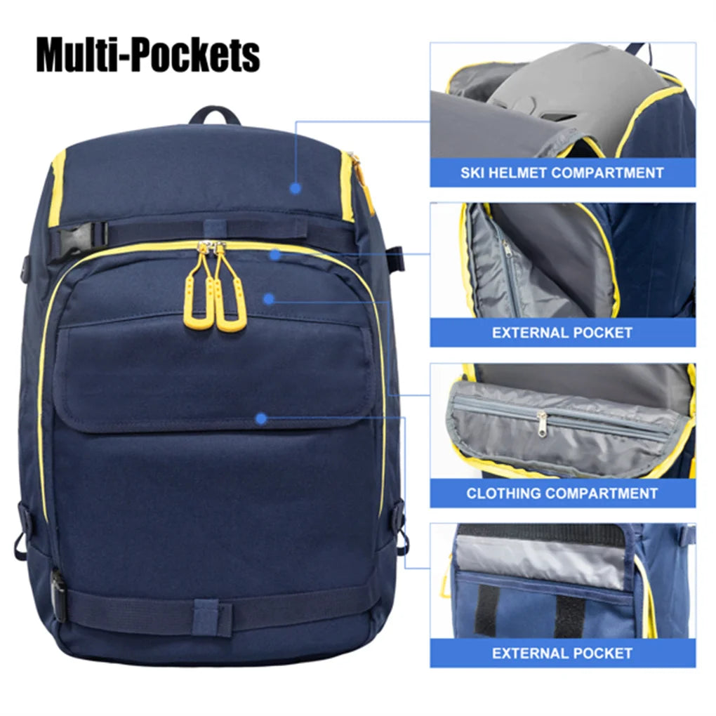 50L Blue Travel Ski Backpack for Ski Helmets, Goggles, Gloves, Skis & Other Accessories
