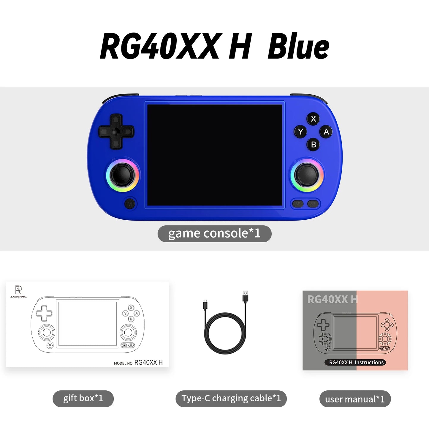 ANBERNIC RG40XX H Handheld Game Console 4.0" IPS Screen Linux 64-bit System Retro Video Gaming Console 5K+ Games With RGB Light