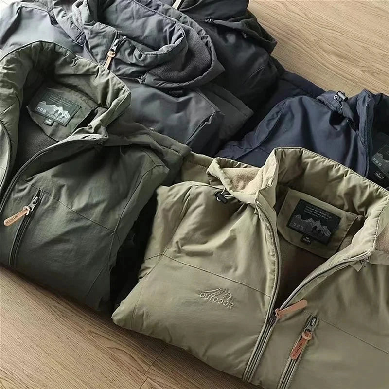 Casual Warm Tactical Large Size Jacket Autumn And Winter Padded And Thickened Outdoor Punching Jacket Solid Colour Men's