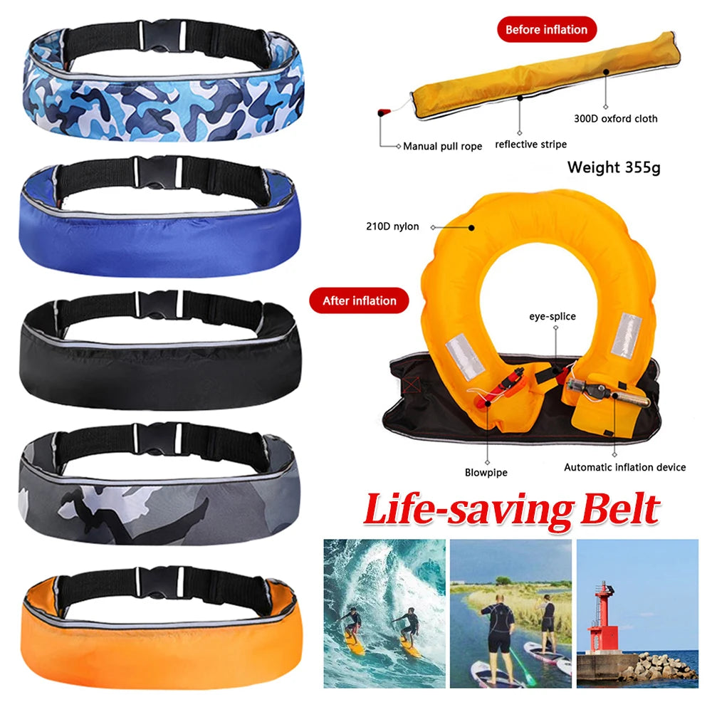 Inflatable Drifting Safety Life Belt Wear-resistant 100N Buoyancy Survival Suit Safe Adjustable Webbing for Swimming Sea Fishing