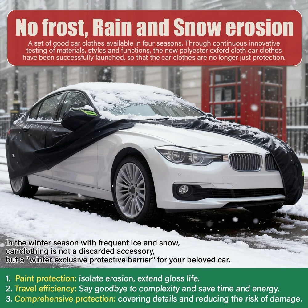 190T Thermal SUV Four-Door Full-Cover Car Cover Winter Snow and Frost Resistant Side Zipper Design Black Universal Fit