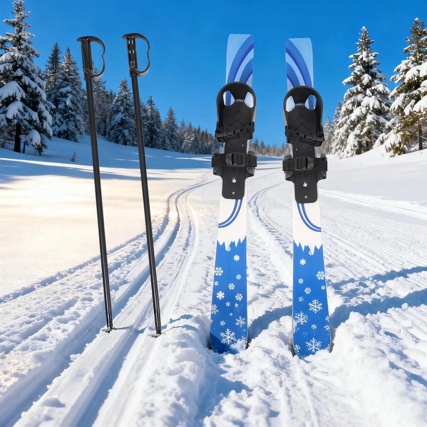 Kids Beginner Snow Skis 68*6cm 50kg Load Capacity Blue Anti-Slip Safe Strap Durable For 2-8 Years Old Outdoor Winter Sports Use