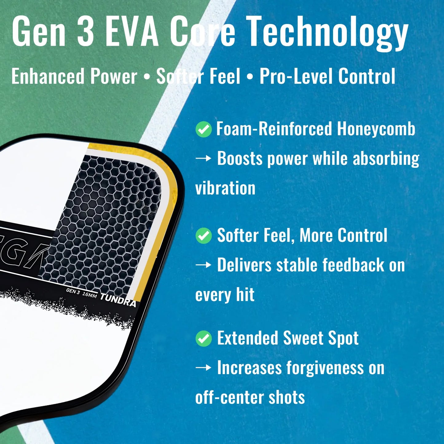 Pickleball Paddle:Gen 3 Propulsion Core|EVA Foam Honeycomb Core|Pickle Ball Paddle Carbon Fiber T700|Large Sweet Spot|More Power