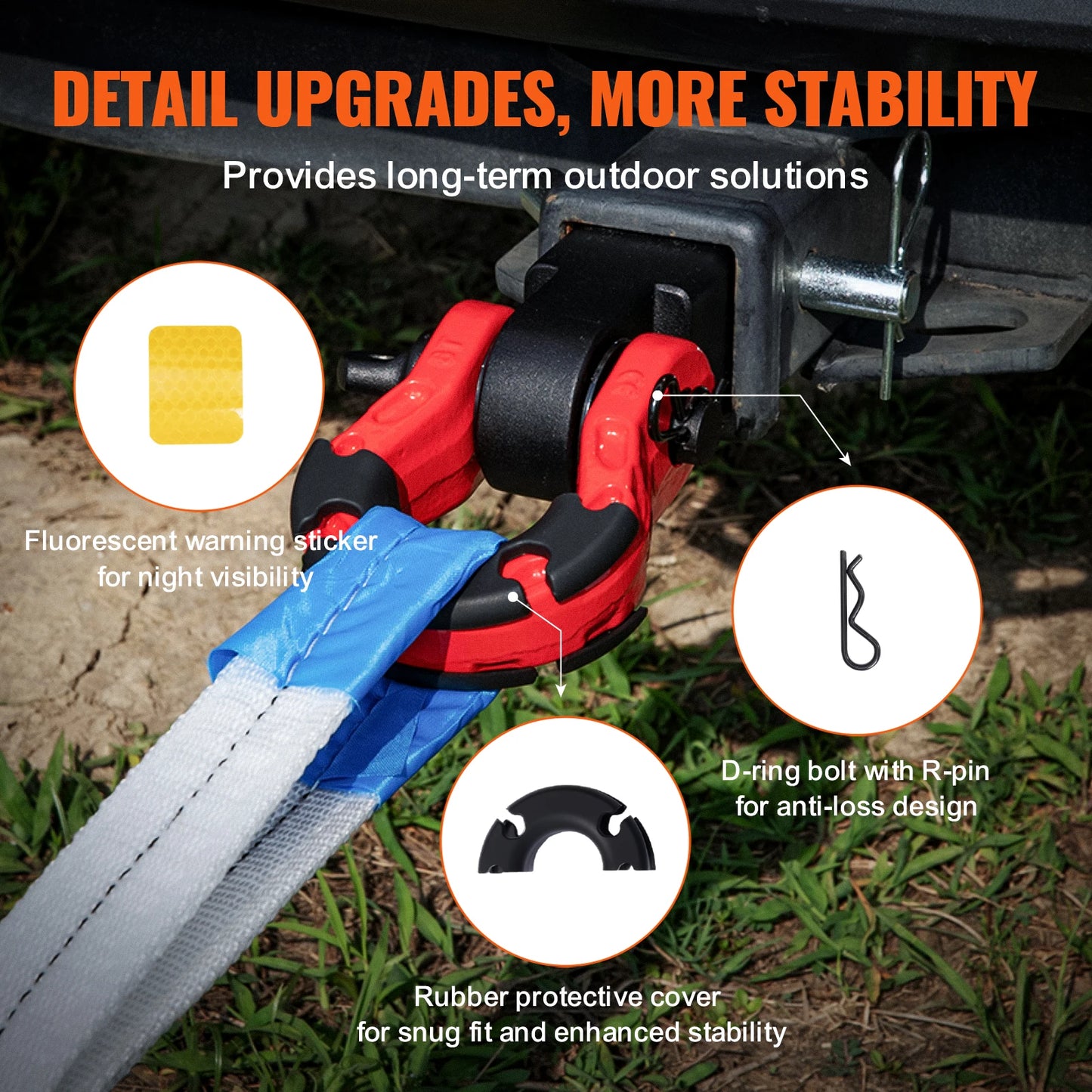 SucceBuy 2" Shackle Hitch Receiver Double Hole Recovery Shackle Block Powder Coat Hitch Pin D-Ring for SUV Trucks Jeeps Off-Road