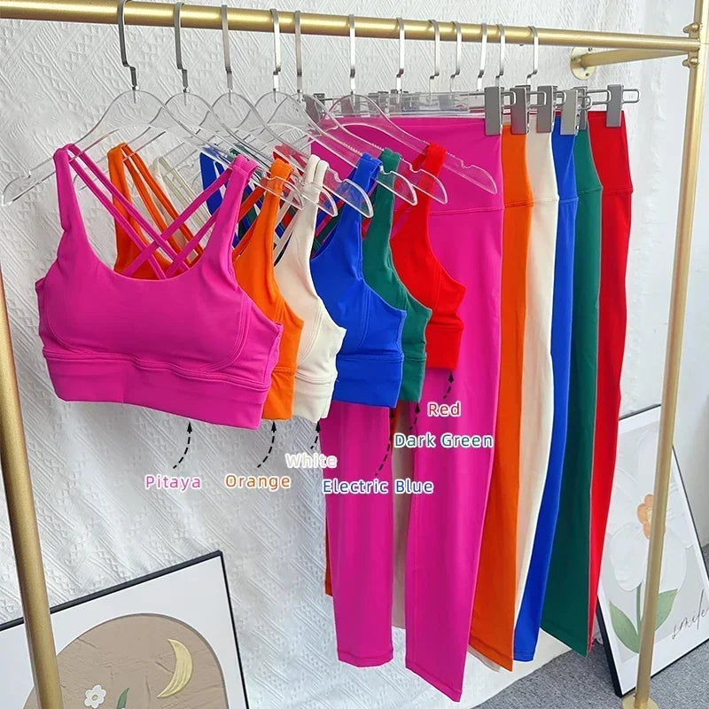 New 2 Piece Yoga Set Breathable Fitness Suit Cross Back Yoga Tops Peach Butt Yoga Pants Pilates Running Fitness Suit