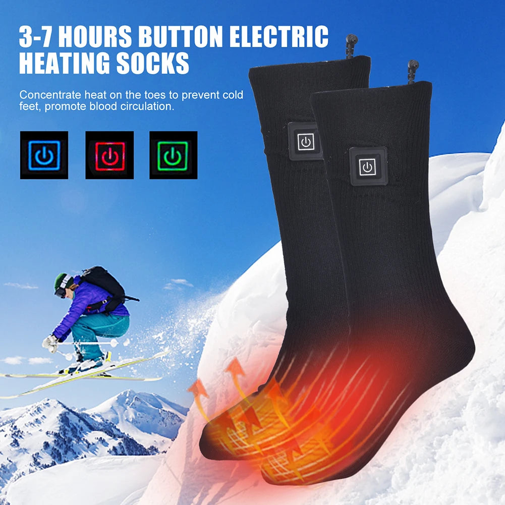 1Pair Winter Heated Socks Anti Slip Battery Powered Cold-Proof Skiing Sock Heating Warm Long Socks For Hiking Without battery