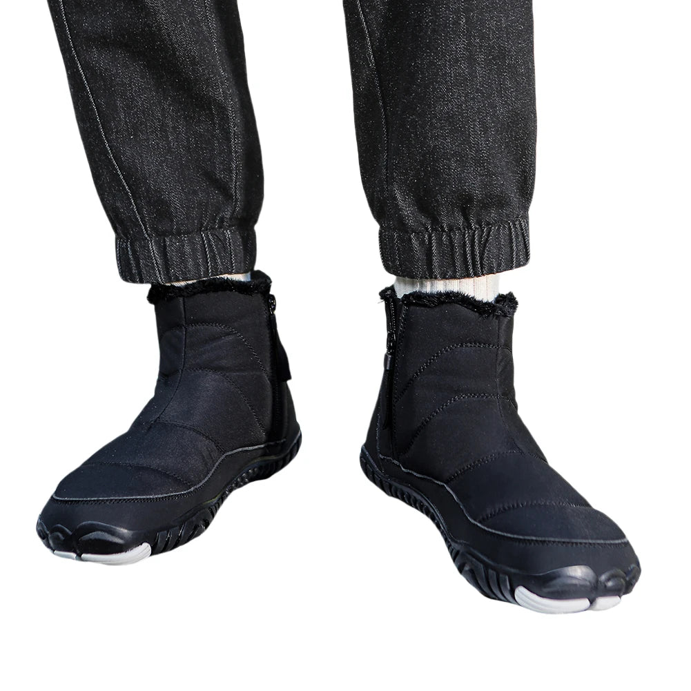 Winter Snow Boots Minimalist Barefoot Trainers Waterproof Casual Ankle Boots Zip Closure Trail Running Shoes for Hiking Climbing