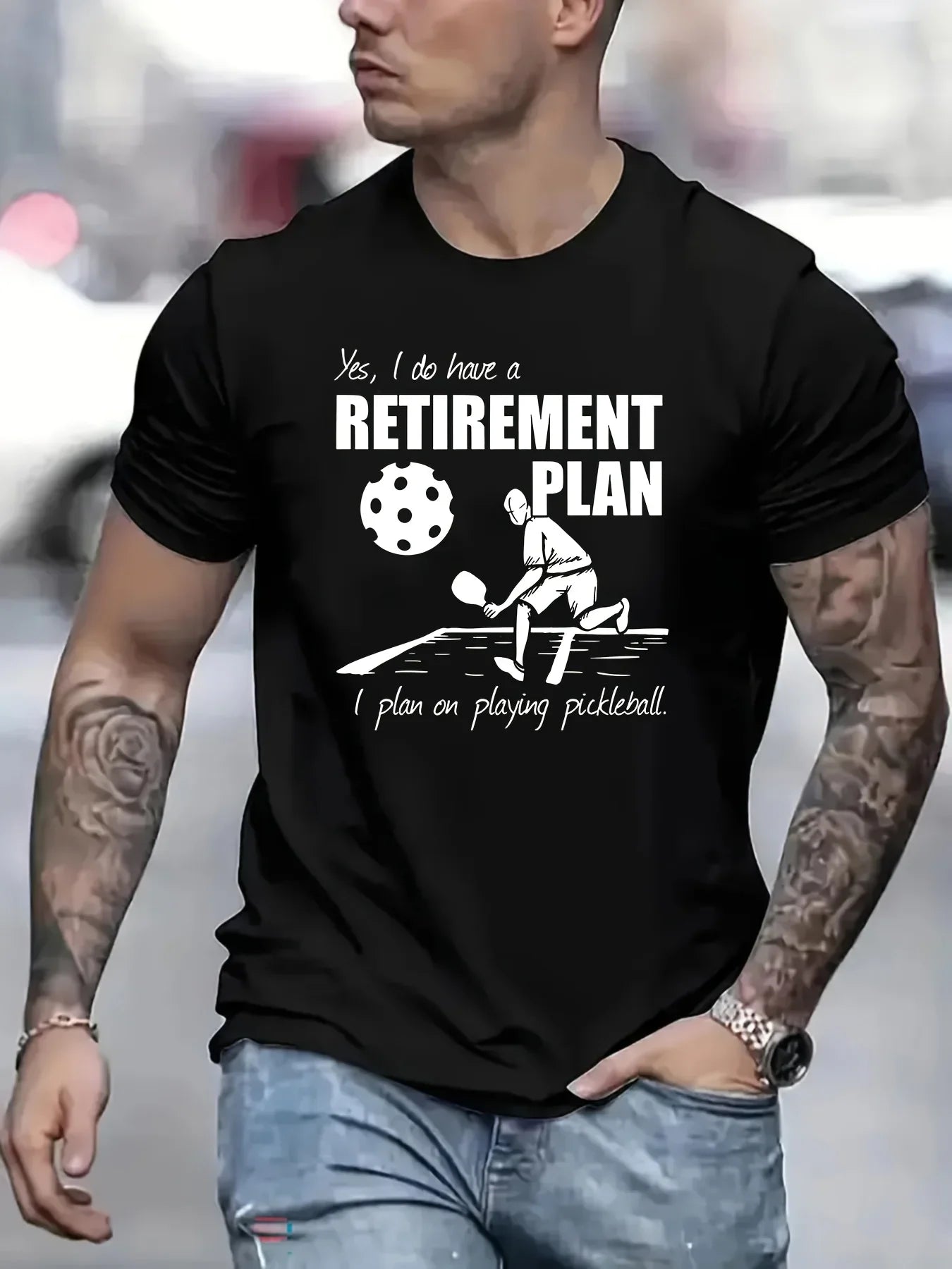 Men's Casual Crew Neck T Shirt with  Retirement Plan Playing Pickleball Graphic 100  Polyester Geometric Pattern