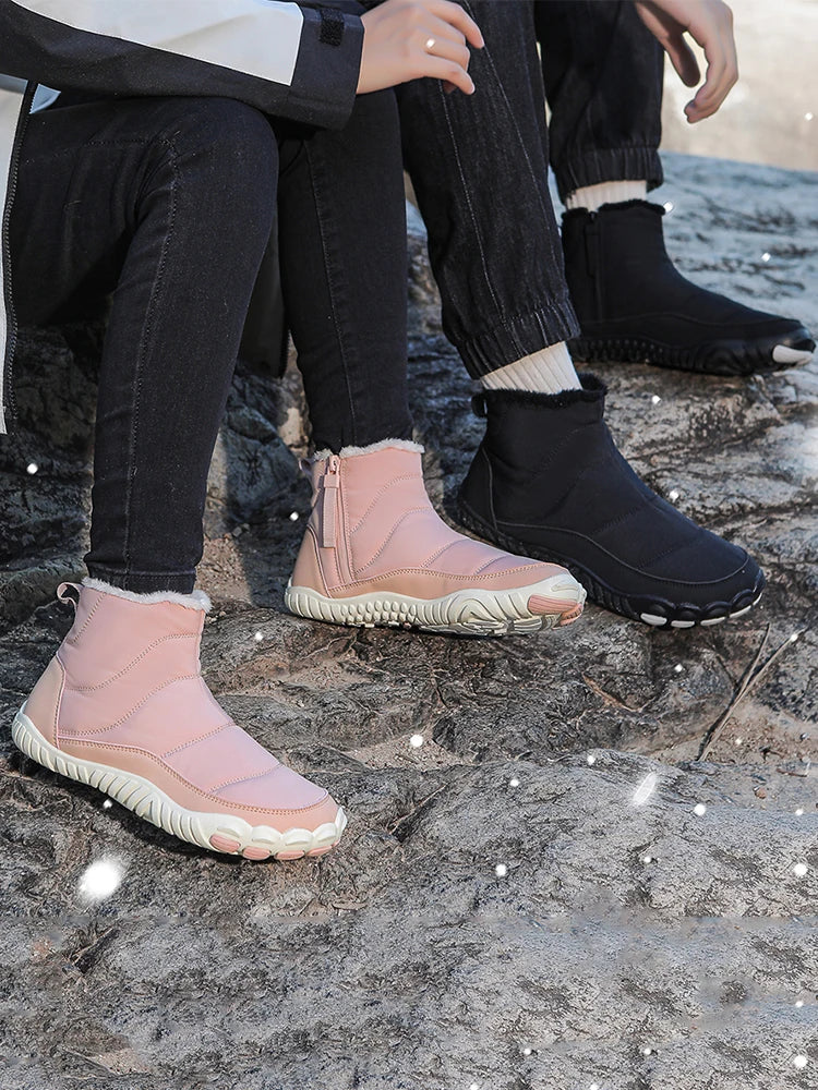 Winter Snow Boots Minimalist Barefoot Trainers Waterproof Casual Ankle Boots Zip Closure Trail Running Shoes for Hiking Climbing