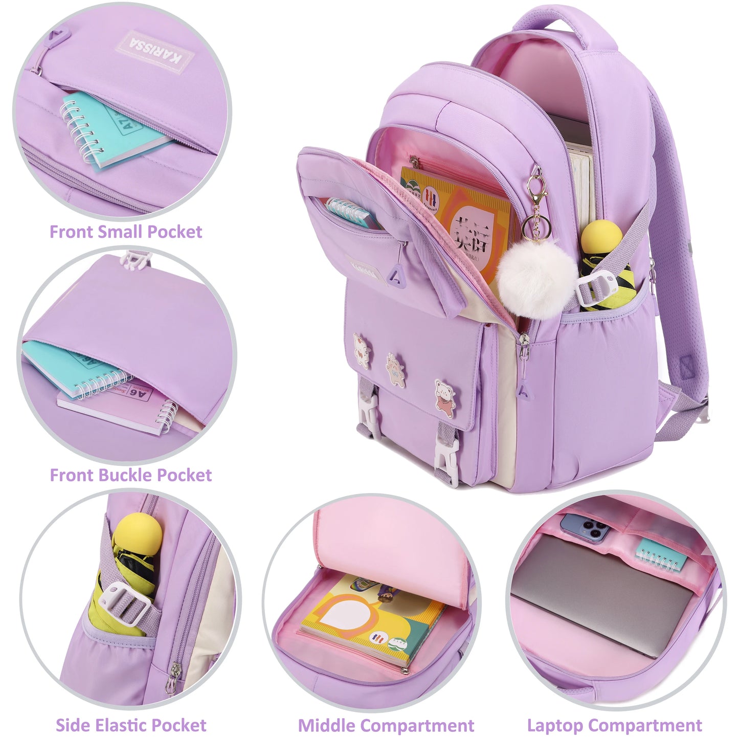 Backpack for Women Girls Set with Pencil Case 15.6 Inch Laptop School Bag Kids Elementary College Backpacks