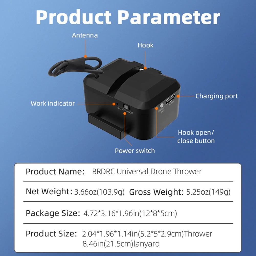Payload Delivery Thrower for DJI Mini 4 Pro/Air 3 with Remote Control UAV Airdropper Type C Charging for Fishing Wedding Search