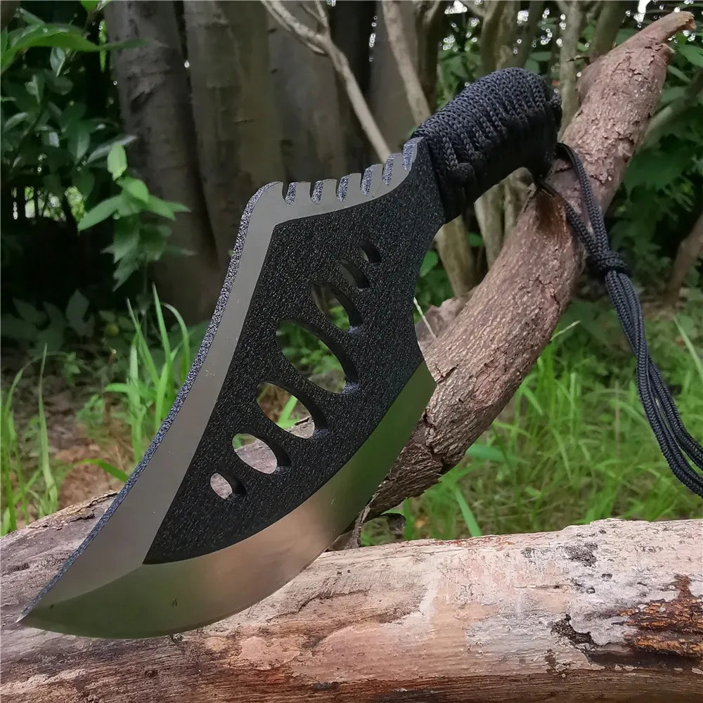 Portable Outdoor Jungle Camping Axe & Knife - Non-Slip Handle, Full Tang Stainless Steel Blade (58HRC) with Nylon Sheath, 27CM H