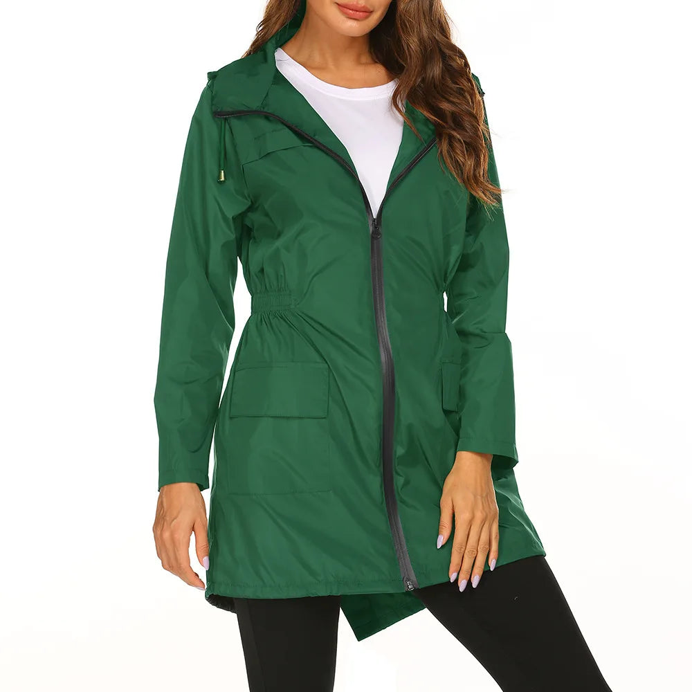 Women Fashion All Seasons Outdoor Waterproof Rain Jacket Casual Loose Hooded Windproof Coat Climbing Windbreaker Jacket