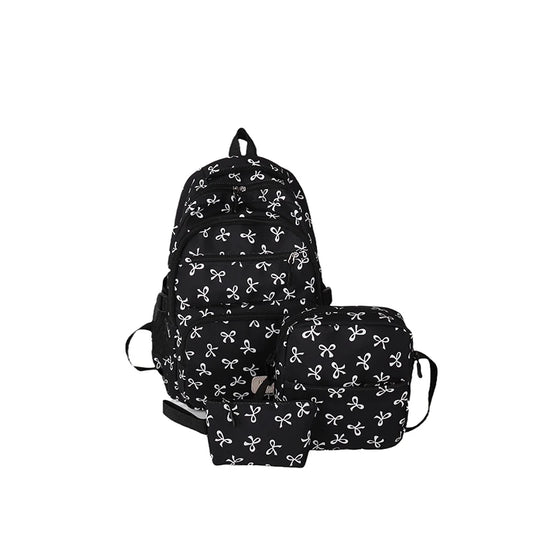 3Pcs/Set Bow Print Backpack with Crossbody Bag and Small Purse Bow Student Bookbag Simple Backpack for Elementary Middle Kids