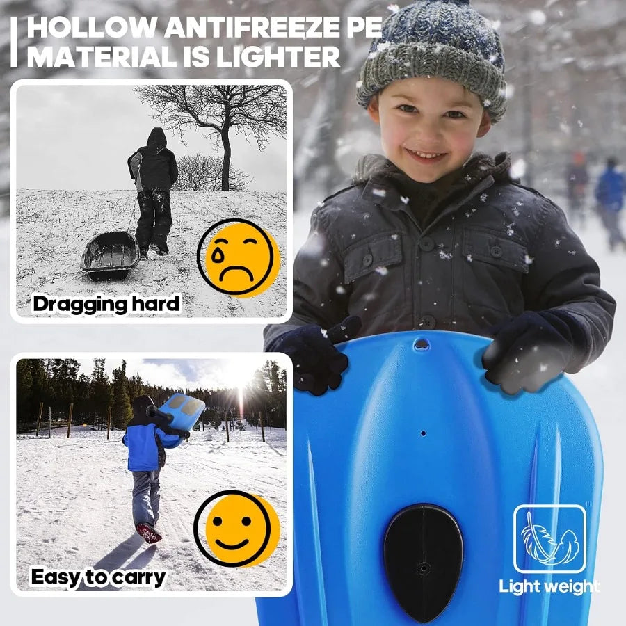 Snow Sleds for and Adult Sledding Snowboard with Handle Lightweight Compact Scooter Snowboard Cold Resistant Handle Sled Downhi