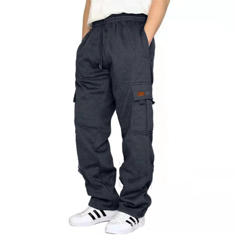 Men’s Loose Cargo Pants Casual Drawstring Elastic Waist Wide Leg Athletic Sweatpants Outdoor Trousers