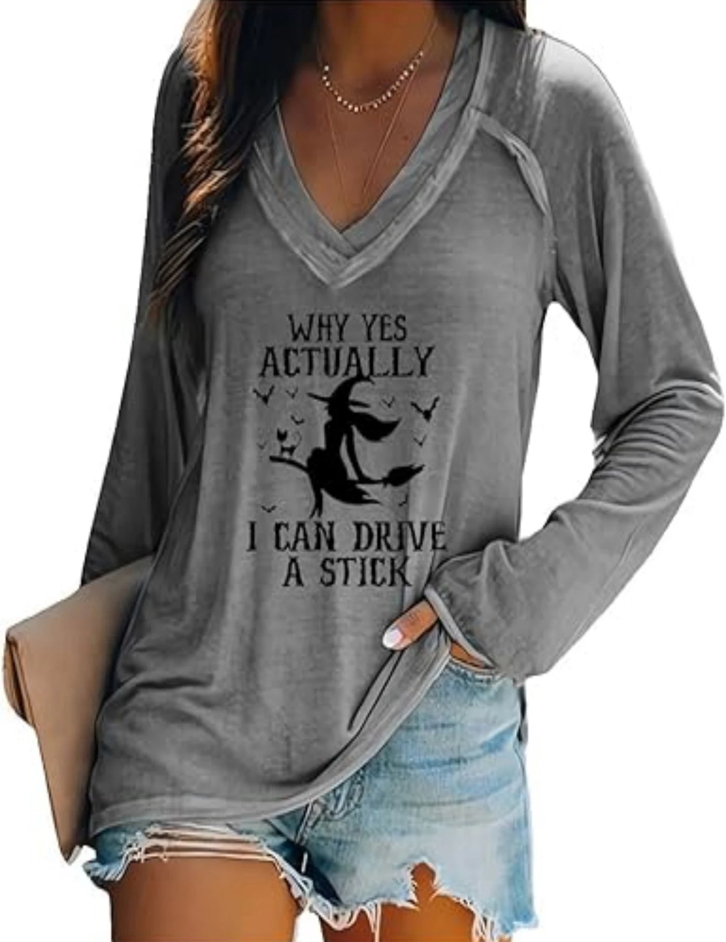 Why Yes I Can Drive A Stick Sweatshirts V-Neck Daily Tee Top Loose T-shirt Top Fall Spring Basic Pullover Tops