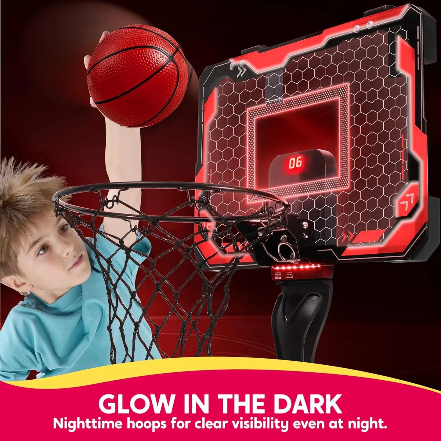JOYFY Mini Indoor Basketball Hoop Light Up Over The Door Basket Ball Hoop for Kids Toys Birthday Gifts with Scoreboard & 4 Balls