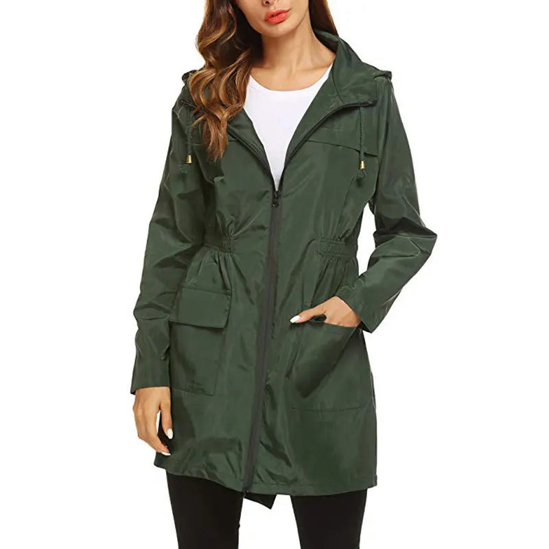 Women Fashion All Seasons Outdoor Waterproof Rain Jacket Casual Loose Hooded Windproof Coat Climbing Windbreaker Jacket