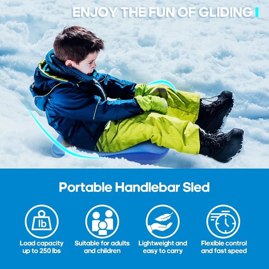 Snow Sleds for and Adult Sledding Snowboard with Handle Lightweight Compact Scooter Snowboard Cold Resistant Handle Sled Downhi