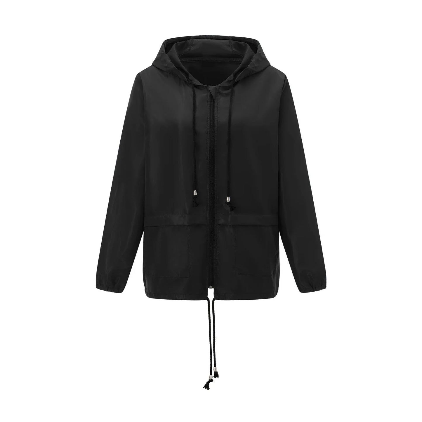 Women Lightweight Packable Raincoat Waterproof Hooded Windbreaker with Adjustable Drawstring and Zipper Pockets for Outdoor