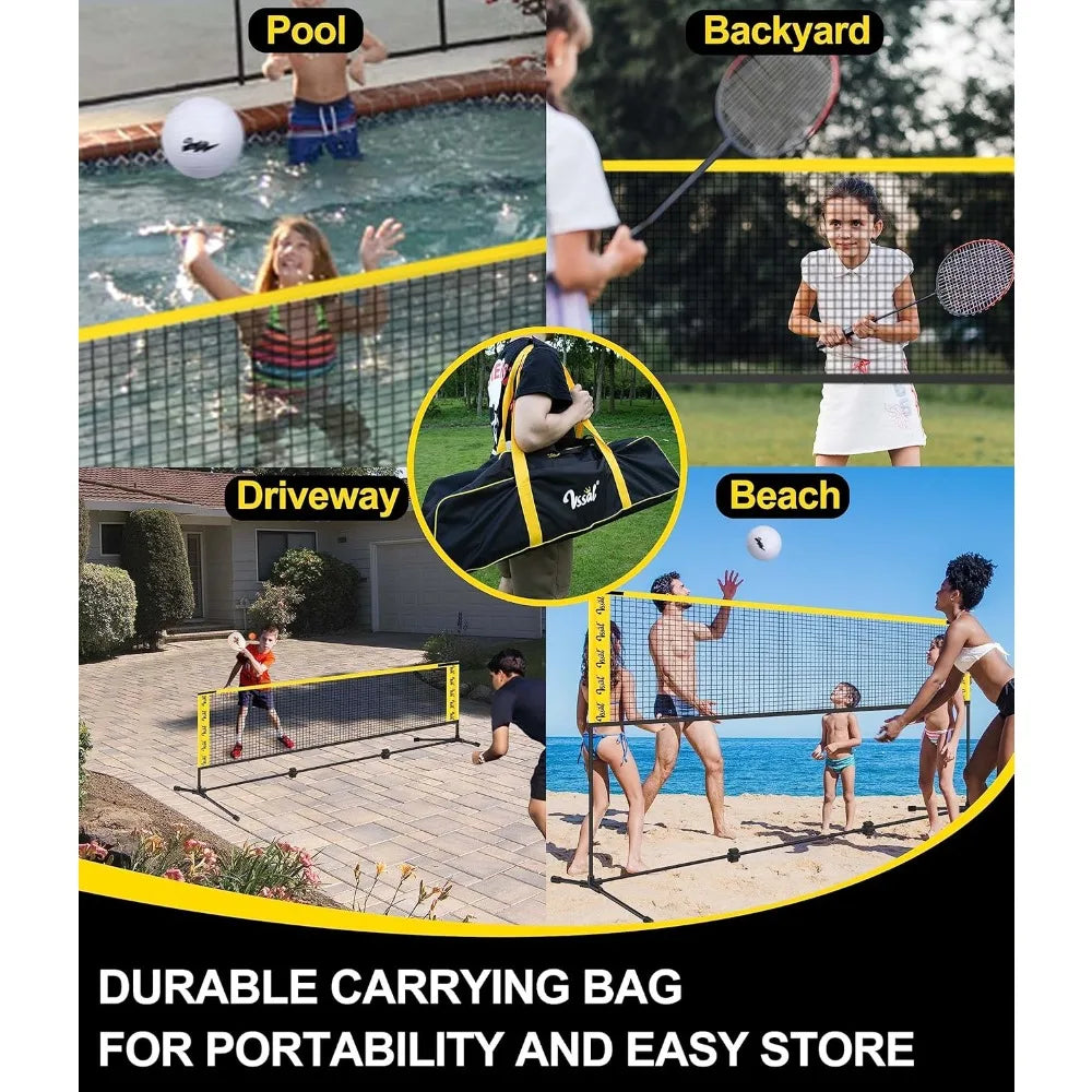 NEW - 10FT Portable All-in-One Badminton, Pickleball and Kids’ Volleyball Net Set Half Court (10ft Wide x 7ft max