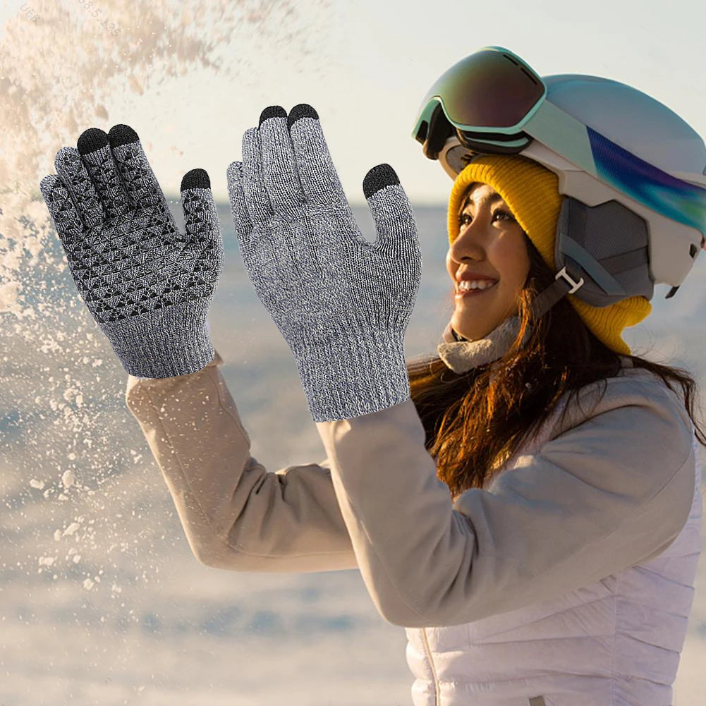 USB Heated Knitted Gloves Full Finger Gloves Non-Slip Touch Screen Gloves Thicken Thermal Knitting Mitts for Outdoor Sports
