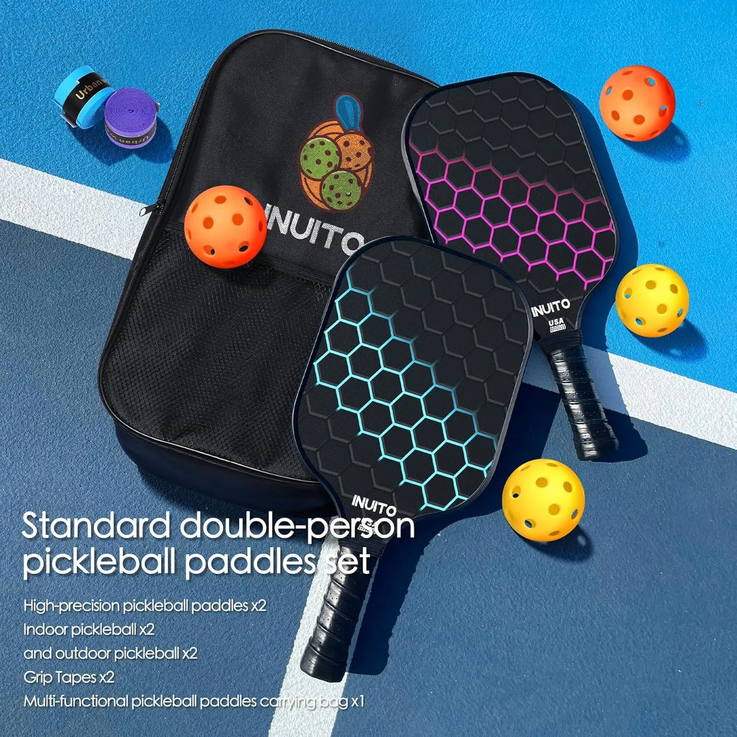 Pickleball Paddles Set of 2 with Bag, 16mm Thick, Large Sweet Spot for Men and Women