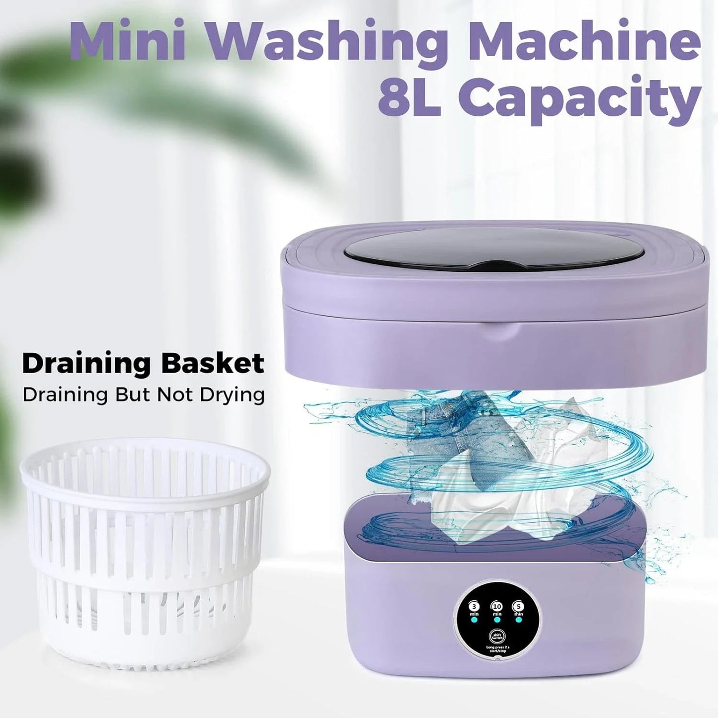 Mini Foldable Washer Portable Washing Machine Spin Dryer Washer For Camping Travel Home Underwear Sock 8L Laundry Cloth Tool