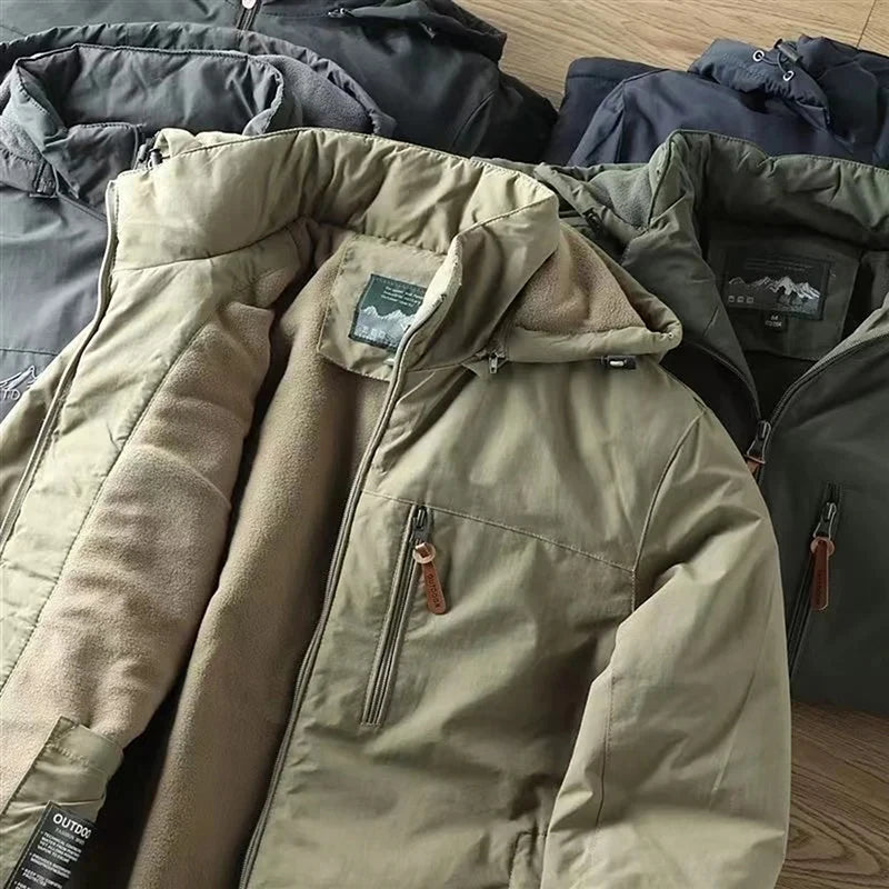 Casual Warm Tactical Large Size Jacket Autumn And Winter Padded And Thickened Outdoor Punching Jacket Solid Colour Men's