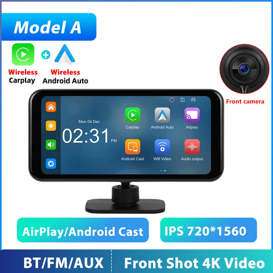 Podofo 6.25 inch Wireless CarPlay Android Auto Support Rear Camera  GPS Navigation Dashboard DVR 4K Bluetooth FM AUX