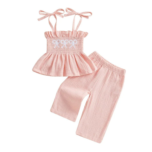 Toddler Girls 2Pcs Outfits Solid Color Sleeveless Camisole and Elastic Pants Set Baby Summer Clothes 6M-3Y