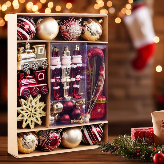 50Pcs Christmas Ball Ornaments Set Shatterproof Red and Golden Xmas Tree Pendants Home Xmas Decoration for Family Gatherings