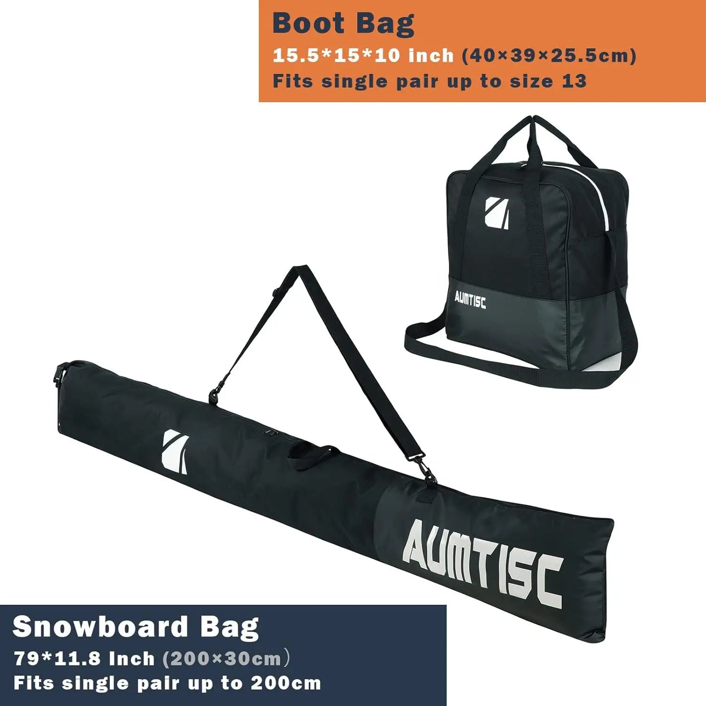 Ski & Boot Bag Combo for Air Travel, Padded Two-Piece, Fits Skis Up to 200cm, Boots Up to Size 13