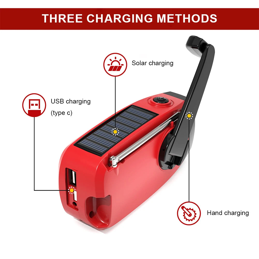 Solar Hand Crank Radio with LED Lights Hand Crank Weather Radio USB Charged & Solar Power Multifunctional for Camping Emergency