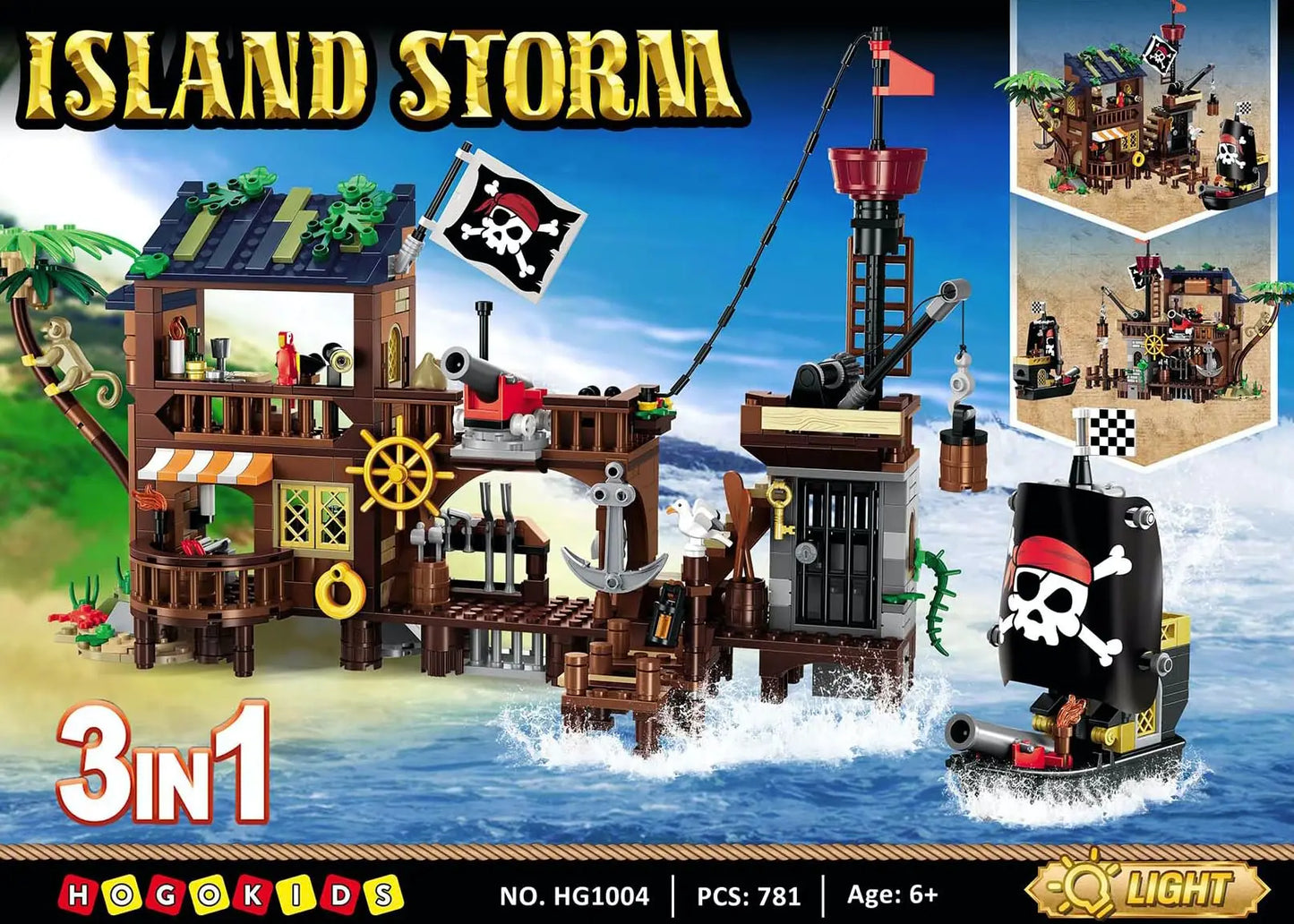 HOGOKIDS Pirate Ship Wharf Building Toy with LED–Medieval Pirate House BuildingBlock Set, Architecture for Kids6+  Birthday Gift
