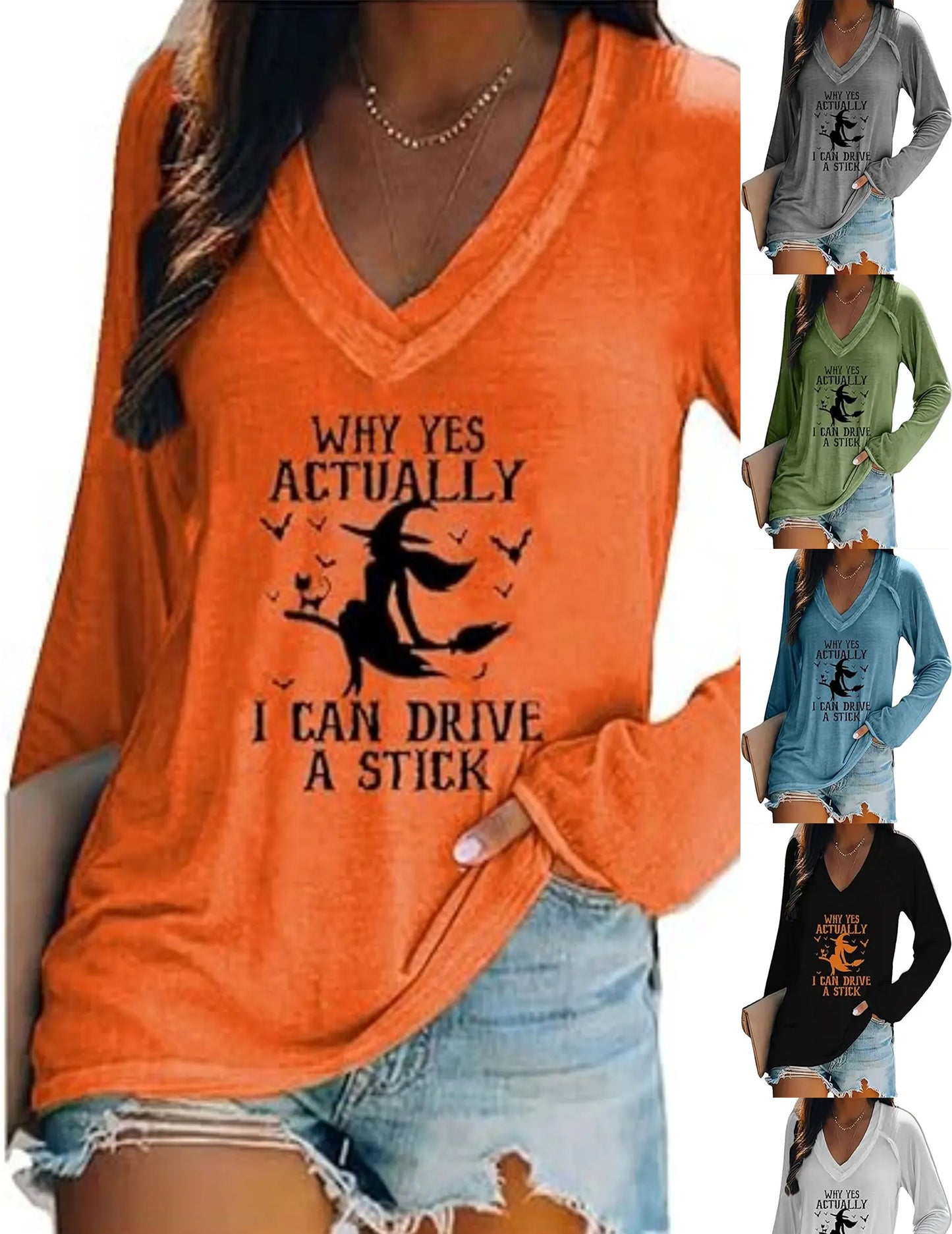 Why Yes I Can Drive A Stick Sweatshirts V-Neck Daily Tee Top Loose T-shirt Top Fall Spring Basic Pullover Tops