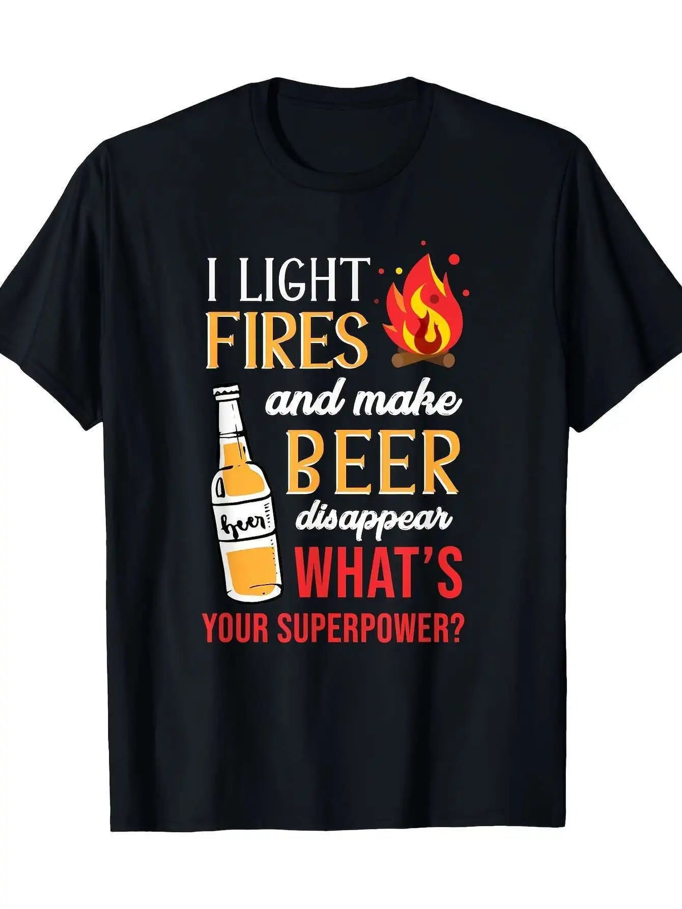[Fun Camping T-Shirt] Cosy Cotton Fun 'I Light the Fire and Make the Beer Disappear' Camping T-Shirt